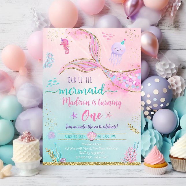 Invitación Sirena Bajo El Mar De Oro Rosa Cumpleaños (Subido por el creador)