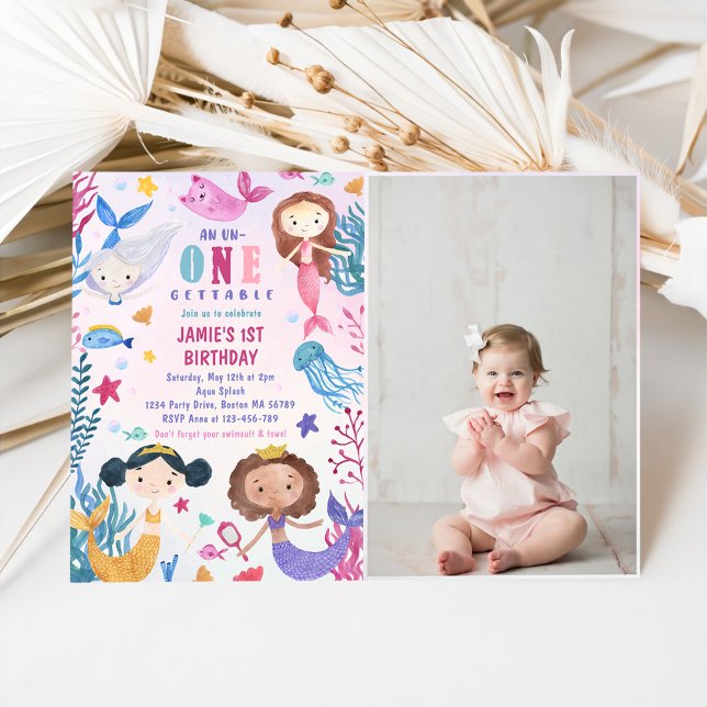 Invitación Sirena bajo el mar. Foto de Fiesta de primer cumpl (Subido por el creador)