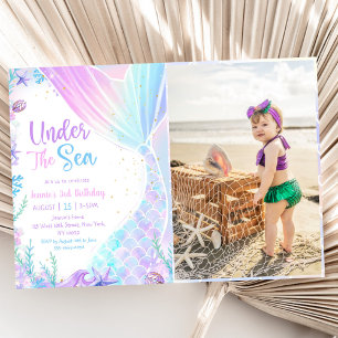 Invitación Sirena bajo el mar Foto de Fiesta de tercer cumple