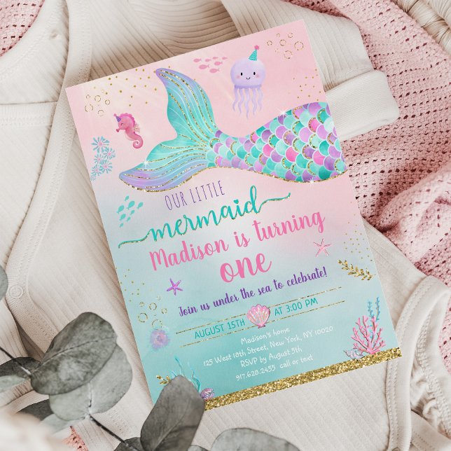 Invitación Sirena bajo el mar Oro rosa Baby Shower (Subido por el creador)