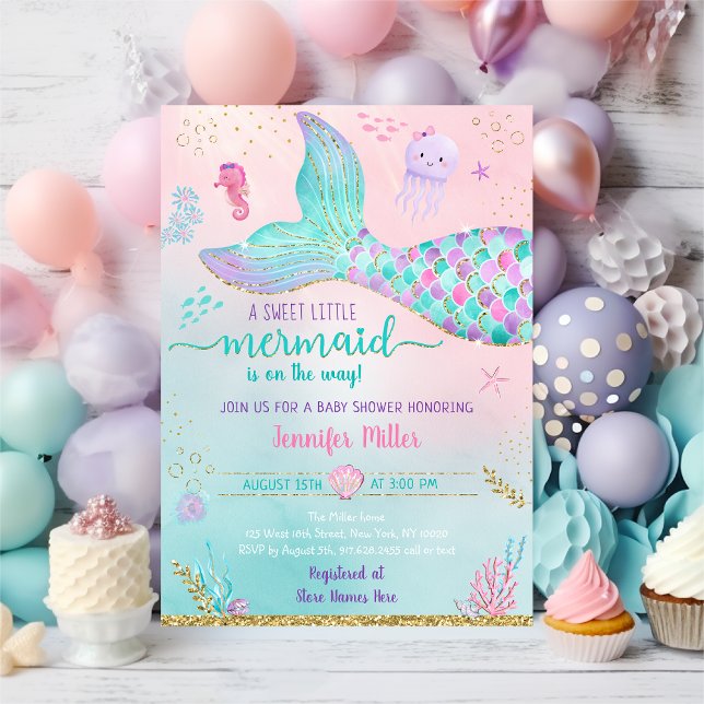 Invitación Sirena bajo el mar Oro rosa Baby Shower (Subido por el creador)