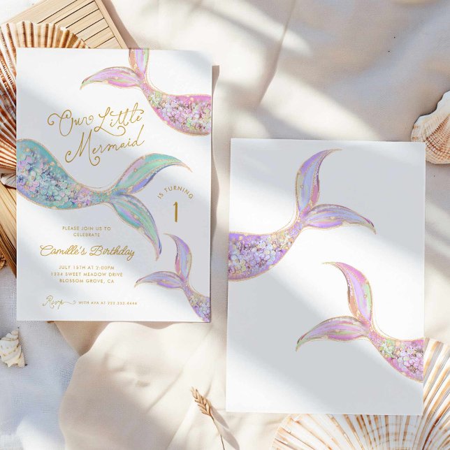 Invitación Sirena bajo el mar Primer cumpleaños (Our Little Mermaid First Birthday Party Invitation)
