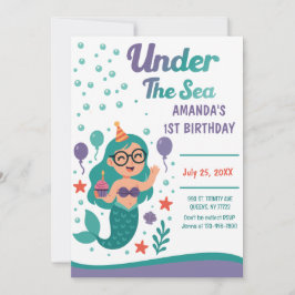 Invitación Sirena Bajo El Mar Primer Fiesta De Cumpleaños