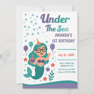 Invitación Sirena Bajo El Mar Primer Fiesta De Cumpleaños