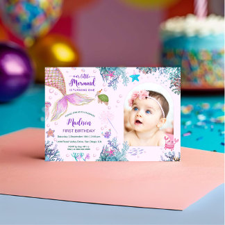 Invitación Sirena Bajo El Mar Primer Fiesta De Cumpleaños