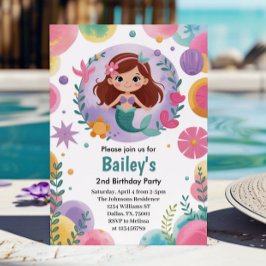 Invitación Sirena bajo el mar púrpura Fiesta de cumpleaños nú