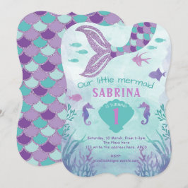 Invitación Sirena, Bajo El Mar, Purpurina, Cola, Chica
