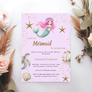 Invitación Sirena Bajo el mar rosa morado Baby Shower