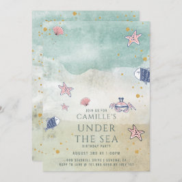 Invitación Sirena Bajo La Fiesta De Cumpleaños De Purpurina D