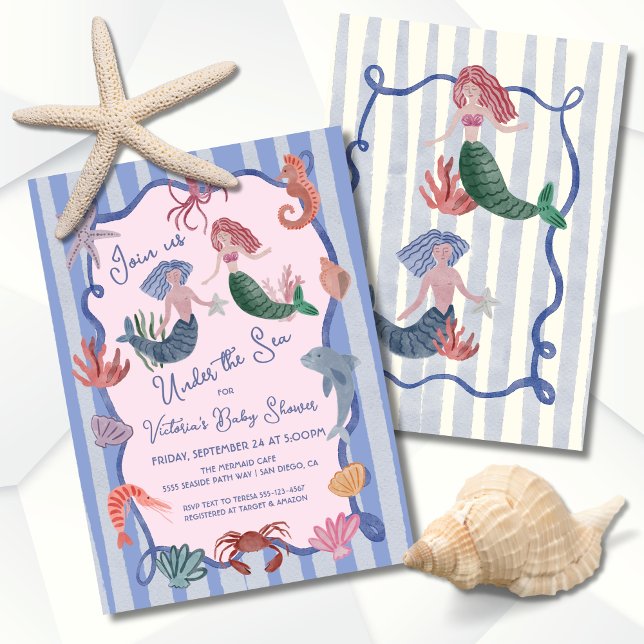 Invitación Sirena bajo la mano costera del mar dibujada (Subido por el creador)