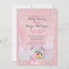 Invitación Sirena Bebé Durmiendo Concha de Almeja Rosa Perlas