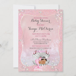 Invitación Sirena bebé étnica perlas rosadas de concha