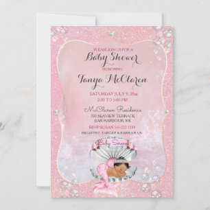 Invitación Sirena bebé étnica perlas rosadas de concha