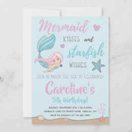 Invitación Sirena besa Starfish Deseos De Cualquier Cumpleaño