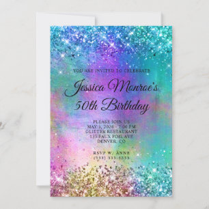 Invitación Sirena Brillante Glitter Foil Cumpleaños 50