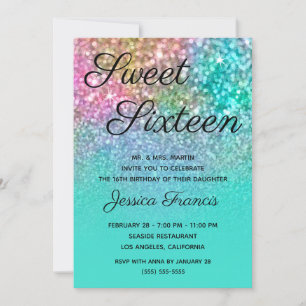 Invitación Sirena Brillo Turquesa Ombre Cumpleaños Dieciséis