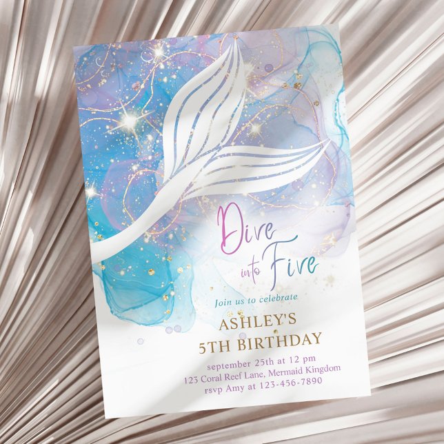 Invitación Sirena bucear en cinco acuarelas 5 cumpleaños (Subido por el creador)