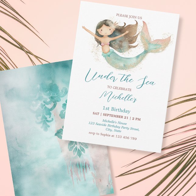 Invitación Sirena caprichosa linda bajo el mar (Subido por el creador)