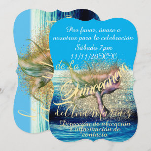 Invitación Sirena Cola Splash Sparkle Quinceañera Celebración