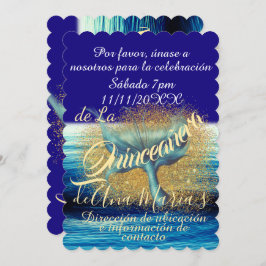 Invitación Sirena Cola Splash Sparkle Quinceañera Celebración