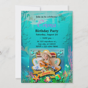 Invitación Sirena, Concha de Mar, Amigos Animales Marinos, Ar