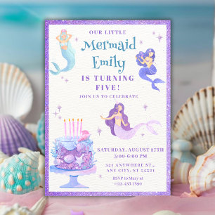 Invitación Sirena Cumpleañera de Acuarela