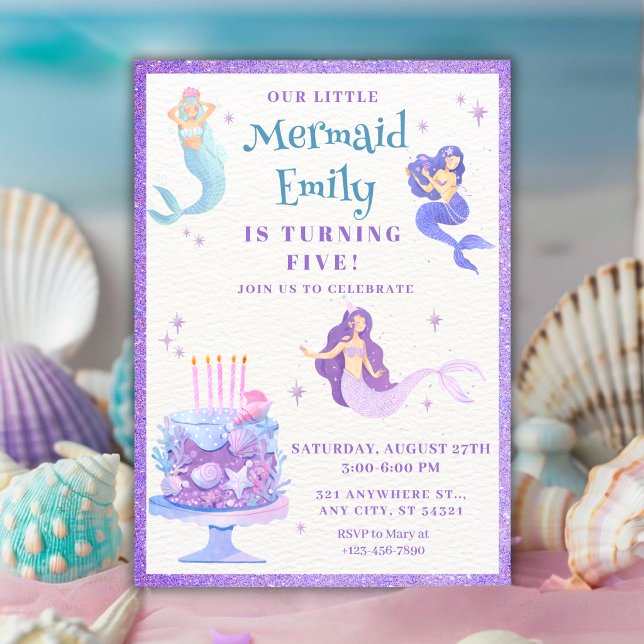 Invitación Sirena Cumpleañera de Acuarela (Subido por el creador)