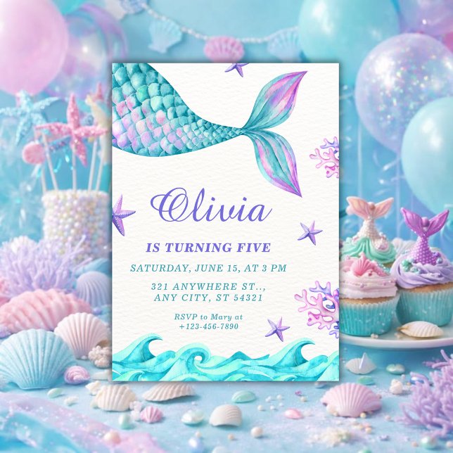 Invitación Sirena Cumpleaños bajo el mar 5 años (Subido por el creador)