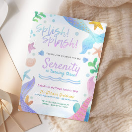 Invitación Sirena De Acuarela Bajo La Fiesta De Cumpleaños De