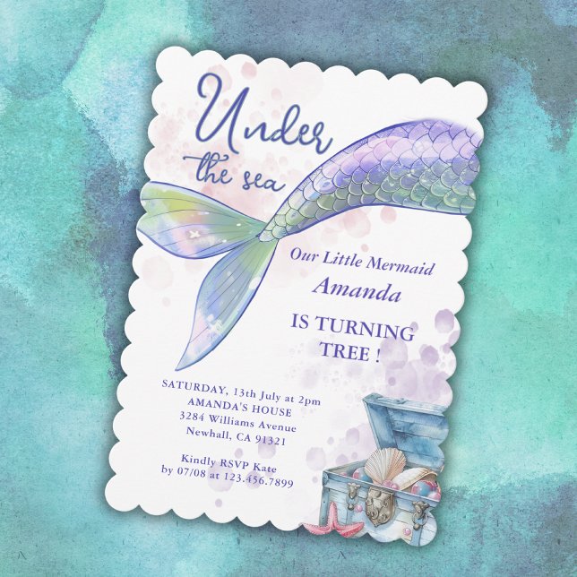 Invitación Sirena De Acuarela Bajo La Fiesta De Cumpleaños De (Subido por el creador)