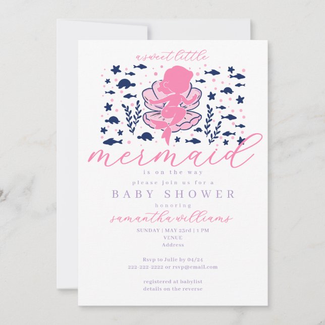 Invitación Sirena De Bebé Bajo El Mar Fiesta De Bebé Niña (Anverso)