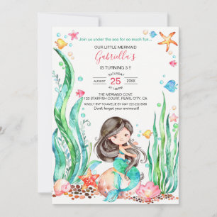 Invitación Sirena de color agua dulce bajo el mar Cumpleaños