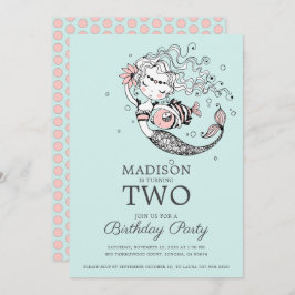 Invitación Sirena de color azul dulce segundo cumpleaños