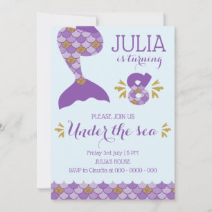Invitación Sirena de cumpleaños número de sirena 8