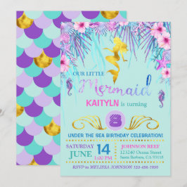 Invitación Sirena de la chispa bajo cumpleaños del mar