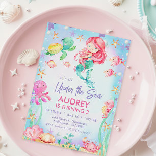 Invitación Sirena de pelo rojo de verano bajo el mar Cumpleañ