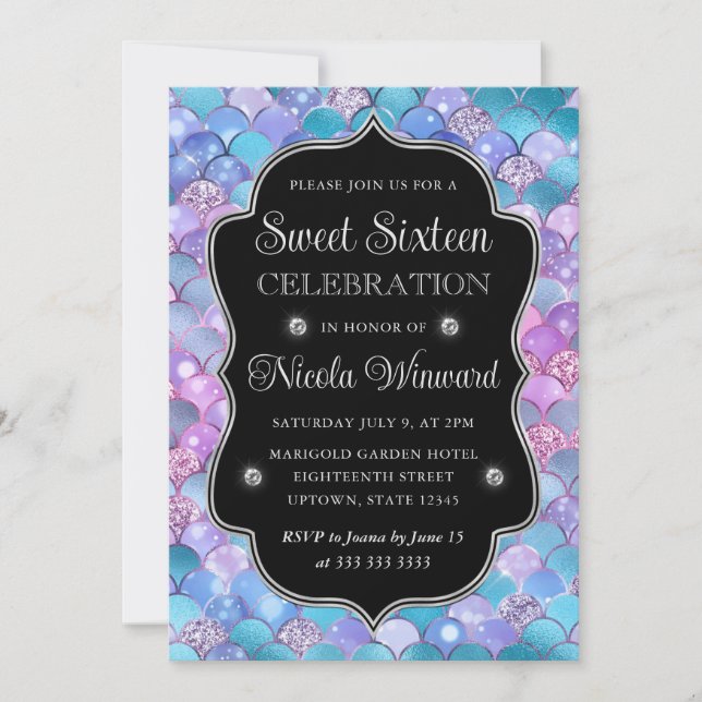 Invitación Sirena de plata iridiscente Escala de marco dulce  (Anverso)