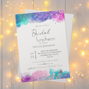 Invitación Sirena de Tinta Brillante y Glitter para Almuerzo