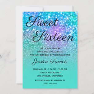 Invitación Sirena de Turquesa Ombre con Brillo para Sweet Six