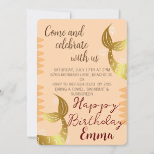 Invitación Sirena Dorada, Celebra Con Nosotros, Bajo El Mar