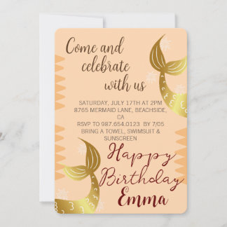 Invitación Sirena Dorada, Celebra Con Nosotros, Bajo El Mar