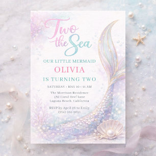 Invitación Sirena Dos al Mar Cumpleaños Brillante 2º