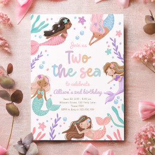 Invitación Sirena dos Chicas del mar Segundo Cumpleaños