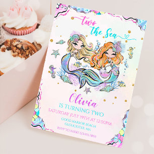 Invitación Sirena Dos Fiestas De Segundo Cumpleaños En El Mar