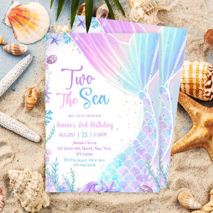Invitación Sirena Dos Fiestas De Segundo Cumpleaños En El Mar