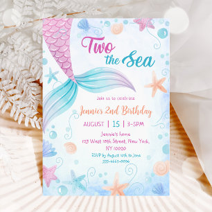 Invitación Sirena Dos Fiestas De Segundo Cumpleaños En El Mar