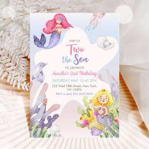 Invitación Sirena Dos Fiestas De Segundo Cumpleaños En El Mar
