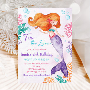Invitación Sirena Dos Fiestas De Segundo Cumpleaños En El Mar