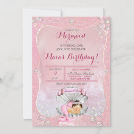 Invitación Sirena Durmiente Niña Perlas Rosadas Concha de Cla
