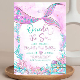 Invitación Sirena editable bajo el mar púrpura teal primero